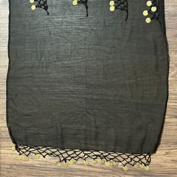 Swim Sarong or Belly Dance Hip Scarf Wrap With Gold Medallion Coins Black Gold - Picture 3 of 11